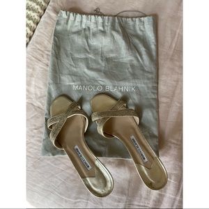 Manolo Blahnik Gold Callamu Crisscross Sandals